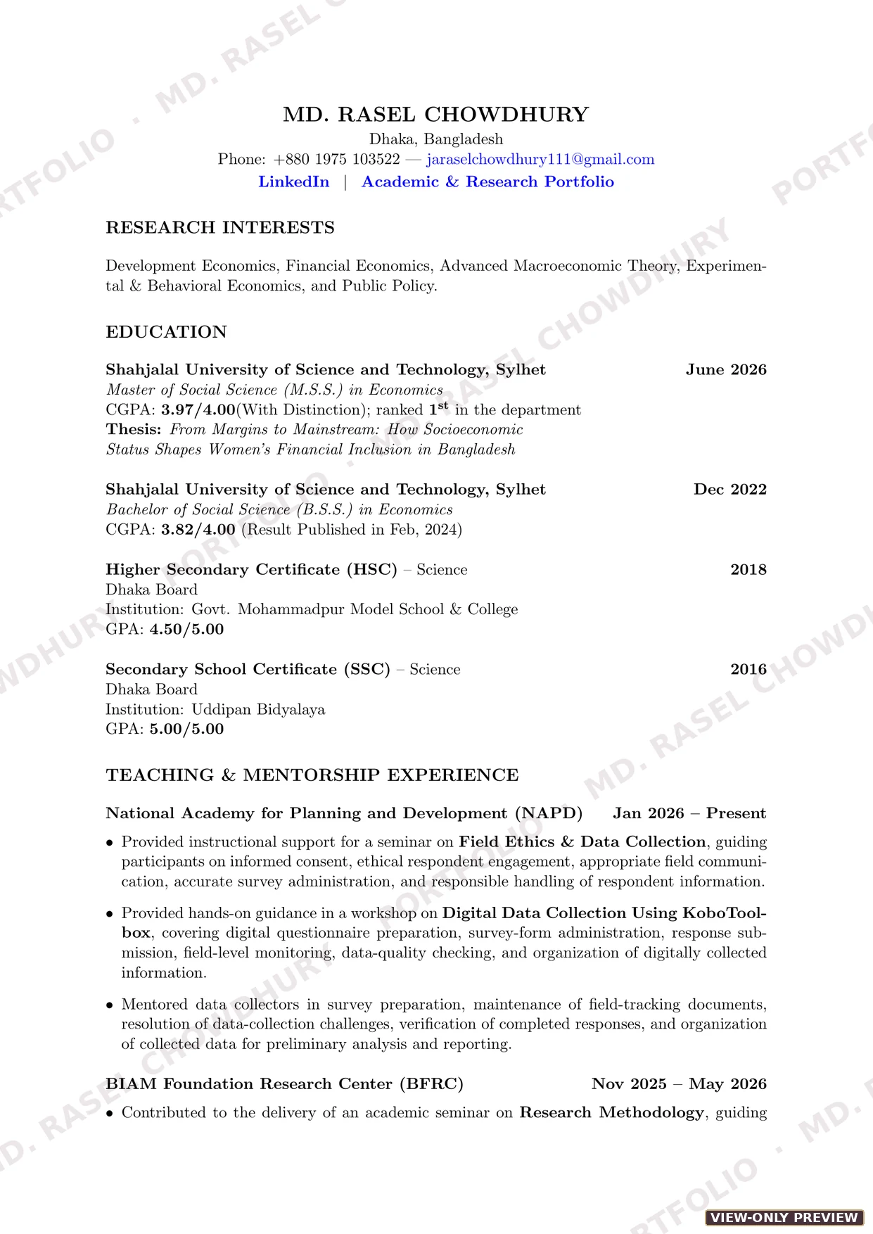 Parallel diagonal-watermarked CV preview, page 1