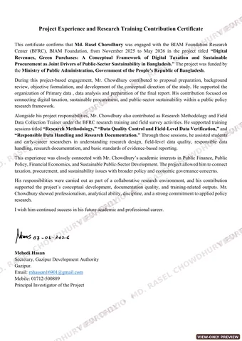 Watermarked preview of Project Experience and Research Training Contribution — BFRC