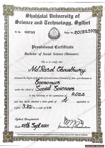 Watermarked preview of B.S.S. (Honours) in Economics Academic Records